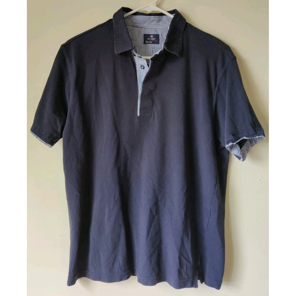 Finery Amalfi‎ Coast Men's Polo Shirt 100% Cotton Navy Blue Short Sleeve Size L